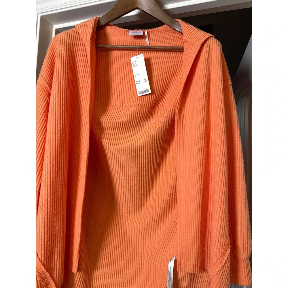 Out From Under Urban Outfitters Orange Ribbed Hooded Cardigan Cozy‎ Y2K Womens S